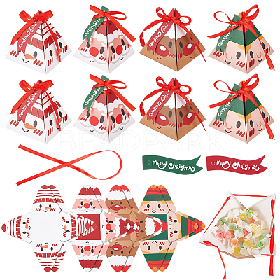 32Pcs 4 Style Christmas Theme Pyramid Shaped Paper Bakery Boxes BAKE-BC0001-01-1