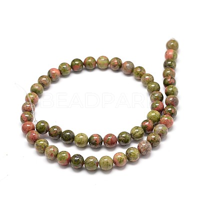 Natural Gemstone Unakite Round Bead Strands X-G-P075-35-10mm-1