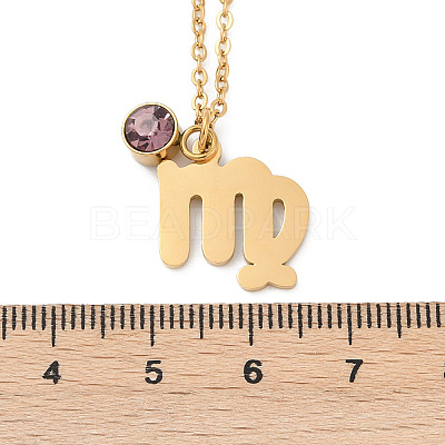 304 Stainless Steel Glass Drill Birth Stone Constellation Pendant Necklaces LS-STAS-D305-08G-F-1