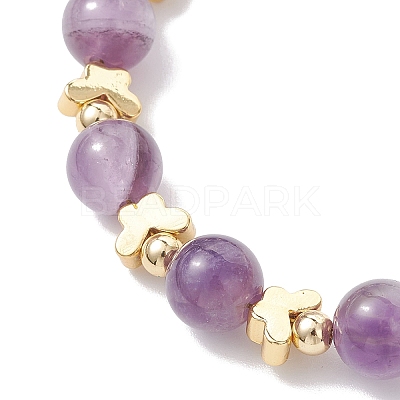 Natural Amethyst & Brass Beaded Bracelets for Women BJEW-JB12942-02-1