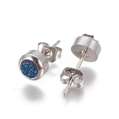 Electroplate Natural Druzy Quartz Stud Earrings EJEW-P181-B01-1