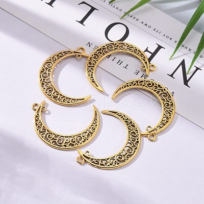 Tibetan Style Alloy Hollow Moon  2-Loop Link Pendants TIBEP-5312-AG-LF-1