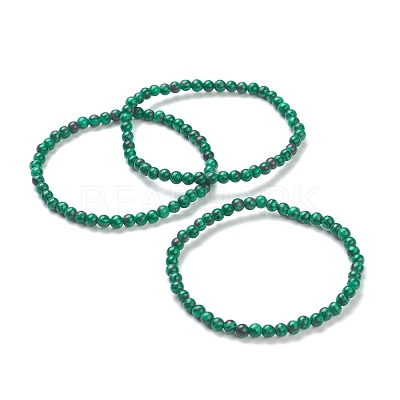 Synthetic Malachite Beaded Stretch Bracelets BJEW-A117-A-16-1