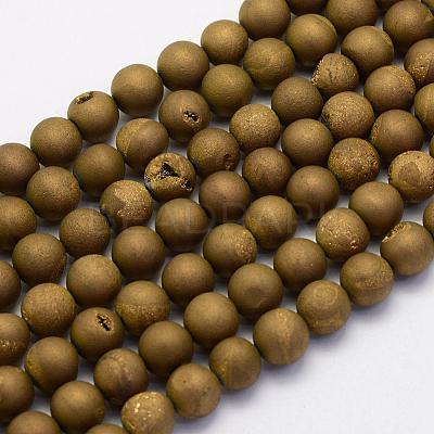 Electroplate Natural Druzy Agate Beads Strands G-G708-8mm-12-1