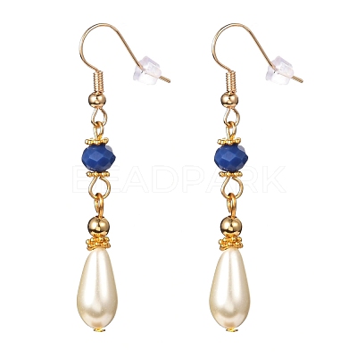 Teardrop Glass Pearl Beads Dangle Earrings with Glass Beads EJEW-JE04619-1