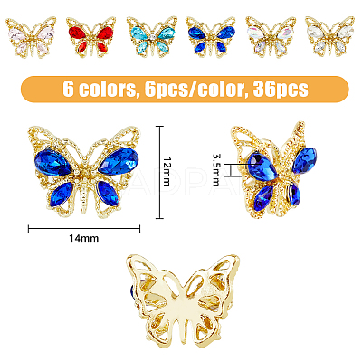 36Pcs 6 Colors Butterfly Alloy Cabochons MRMJ-DC0001-03-1