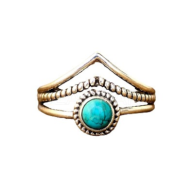 Alloy and Synthetic Turquoise Finger Rings FS-WG19095-03-1
