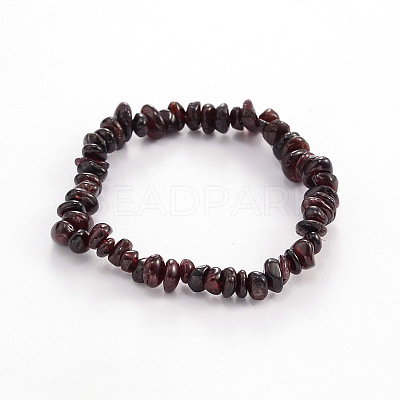 Chips Natural Garnet Beaded Stretch Bracelets BJEW-JB01826-09-1