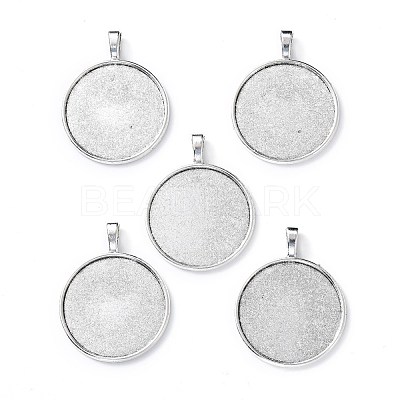Tibetan Style Alloy Flat Round Pendant Cabochon Settings TIBEP-M022-15AS-1