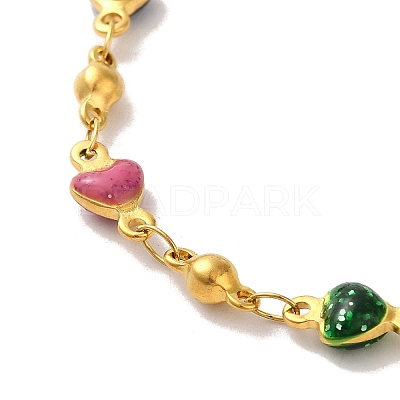 304 Stainless Steel Enamel Colorful Heart Link Chains Bracelets for Women BJEW-B079-01G-1