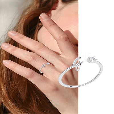 1Pc Letter Brass Rhinestone Open Cuff Rings for Women AJEW-LP0004-47J-S-1