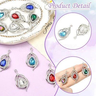 12Pcs 6 Colors Alloy Glass Pendants ALRI-YW0001-33-1