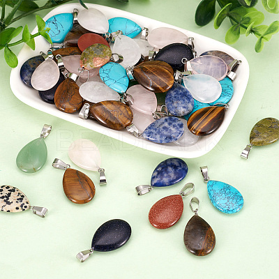 50Pcs Natural & Synthetic Mixed Gemstone Pendants G-TA0001-47-1
