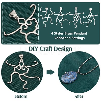 4Pcs 4 Styles Brass Pendant Cabochon Settings KK-PH0010-44P-1