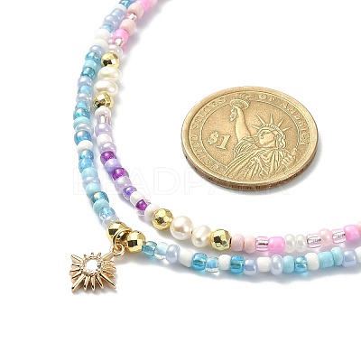 2Pcs 2 Style Glass Seed Beaded Necklaces Set NJEW-JN04356-1