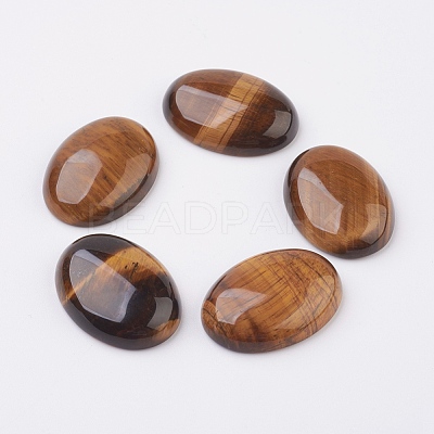 Natural Tiger Eye Flat Back Cabochons G-G741-10x14mm-01-1