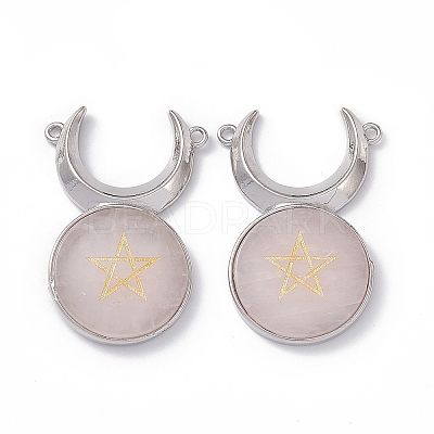 Natural Rose Quartz Connector Charms G-G983-02P-02-1