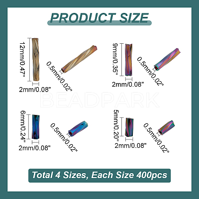 1600Pcs 4 Styles Glass Twisted Bugle Beads SEED-PH0002-09B-1