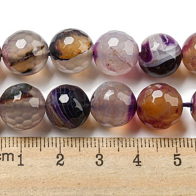 Faceted Natural Banded Agate Beads Strands G-F447-12mm-O07-1