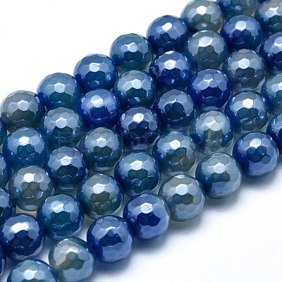 Electroplated Natural Agate Beads Strands G-O164-14-8mm-1