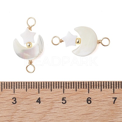 Natural Freshwater Shell Moon with Star Links Connector Charms PALLOY-JF05182-1