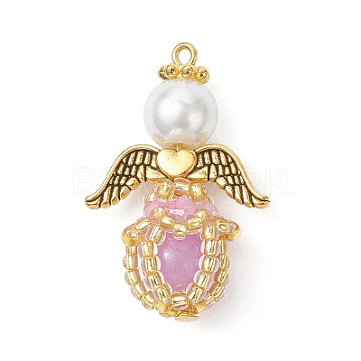 Luminous Handmade Glass Seed Beaded Angel Pendants PALLOY-MZ00963-01-1