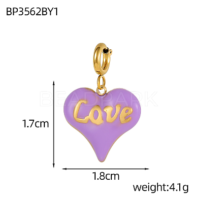 Heart with Word Love Charms 304 Stainless Steel Enamel Pendants STAS-OY004-10G-1