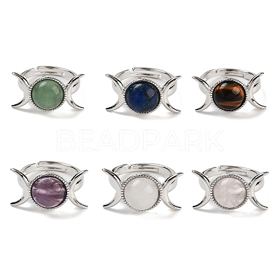 Natural Gemstone Adjustable Rings RJEW-K271-01P-1