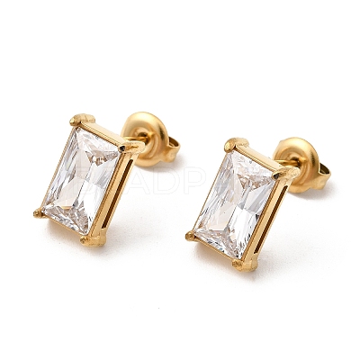 304 Stainless Steel Rhinestone Rectangle Stud Earrings EJEW-K268-51G-1
