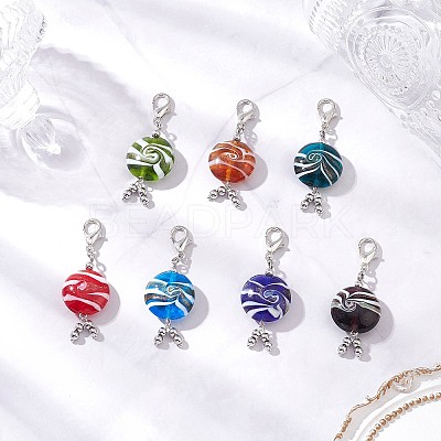 Flat Round Handmade Lampwork Pendant Decoration HJEW-JM03811-1