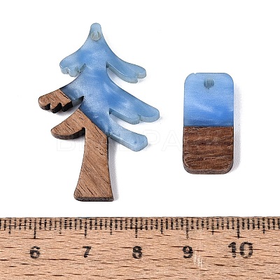 16Pcs 8 Styles Opaque Resin & Walnut Wood Pendants RESI-N053-11-1