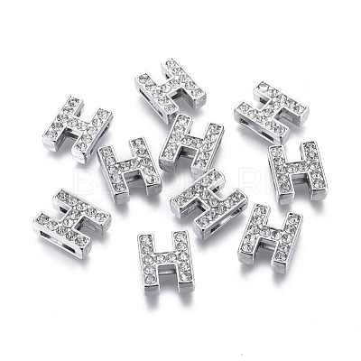 Alloy Initial Slide Charms with Grade A Rhinestones ALRI-R032-H-FF-1