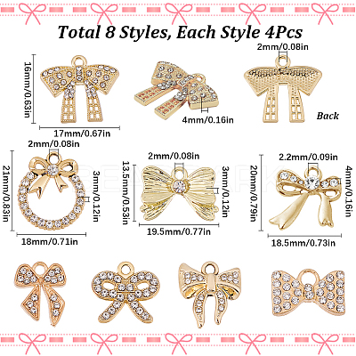 32Pcs 8 Styles Alloy Rhinestone Pendants ALRI-SC0001-48-1
