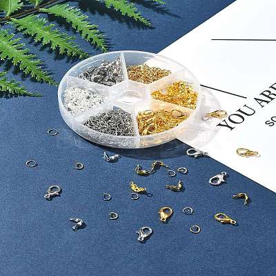 DIY Zinc Alloy Lobster Claw Clasps & 304 Stainless Steel Open Jump Rings & Brass Bead Tips Making Findings Kits DIY-FS0006-92-1