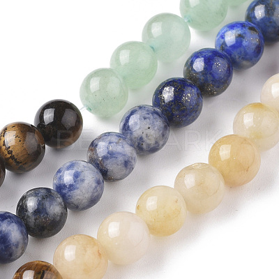 7 Chakra Theme Natural Red Rainbow Jasper & Yellow Aventurine & Tiger Eye & Green Aventurine & Blue Spot Stone & Lapis Lazuli & Amethyst Beads Strands G-F668-23-8mm-1
