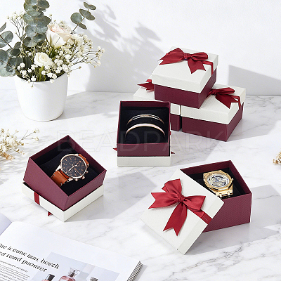 Paper with Polyester Bowknot Gift Boxes CON-WH0095-224B-1