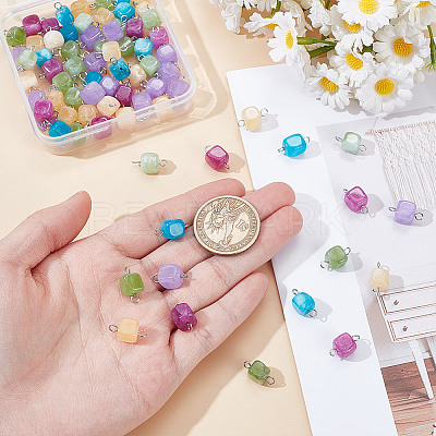80Pcs Dyed Natural Dolomite Cube Connector Charms PALLOY-HY00101-1