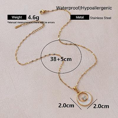 Vintage 304 Stainless Steel Resin Moon Pendant Necklaces with Clear Glass for Women LS-IK8705-1
