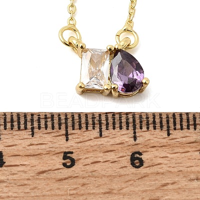 Brass Pave Cubic Zirconia Rectangle & Teardrop Pendant Cable Chain Necklaces KK-CBAB173-05G-06-1