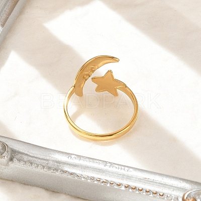 Star Moon 304 Stainless Steel Cuff Rings for Women RJEW-U039-02G-1