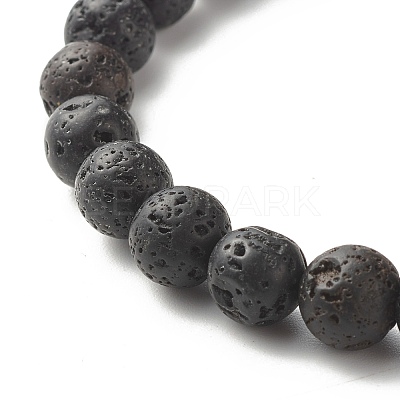 Natural Lava Rock & Non-magnetic Synthetic Hematite Round Beads Energy Power Stretch Bracelets Sett BJEW-JB07051-02-1