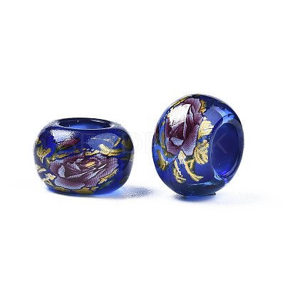 Flower Printed Transparent Acrylic Rondelle Beads TACR-S160-01-A03-1