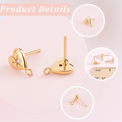 16Pcs Brass Micro Pave Clear Cubic Zirconia Stud Earring Findings MAK-BBC0001-19A-1