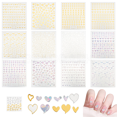 13 Sheets 13 Style 3D Bronzing/Laser Heart Pattern Nail Art Sticker DIY-OC0010-90-1