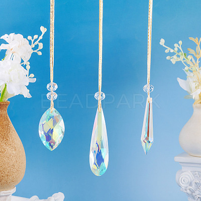 3Pcs 3 Styles Glass Suncatchers for Outdoor Garden Hanging Decoration HJEW-TADJ0001-04-1