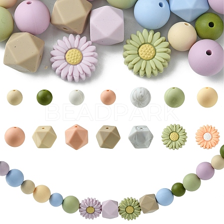 48Pcs 14 Styles Food Grade Eco-Friendly Silicone Focal Beads DIY-YW0008-83B-1