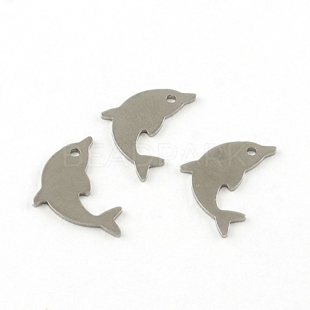 Tarnish Resistant Dolphin Smooth Surface 201 Stainless Steel Stamping Blank Tag Pendants STAS-R063-75-1