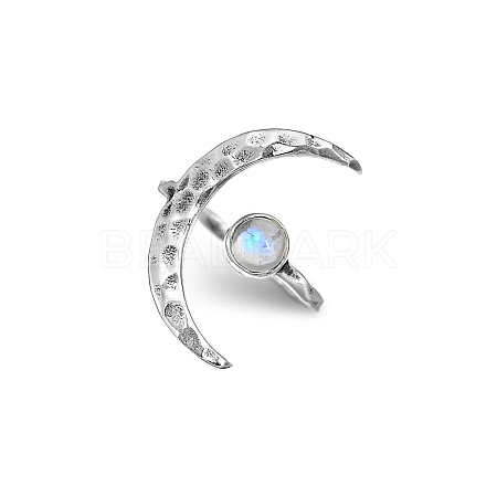 Natural Moonstone with Crescent Moon Open Cuff Ring PW23031684096-1