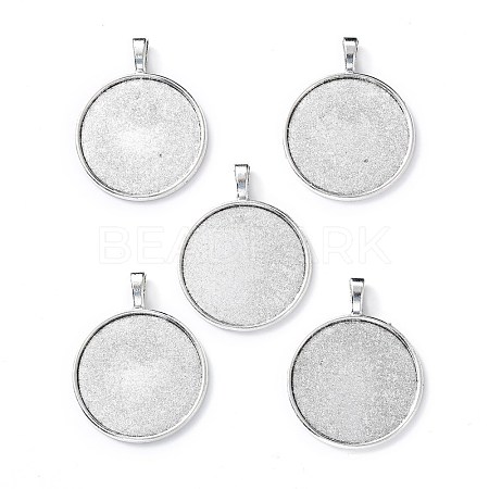 Tibetan Style Alloy Flat Round Pendant Cabochon Settings TIBEP-M022-15AS-1