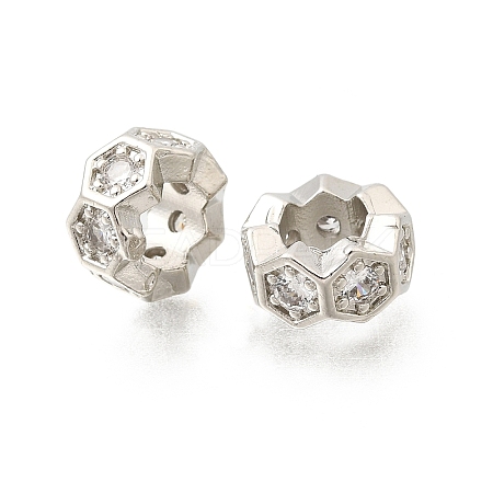 Hexagon Brass Micro Pave Clear Cubic Zirconia European Beads KK-Z156-01P-01-1